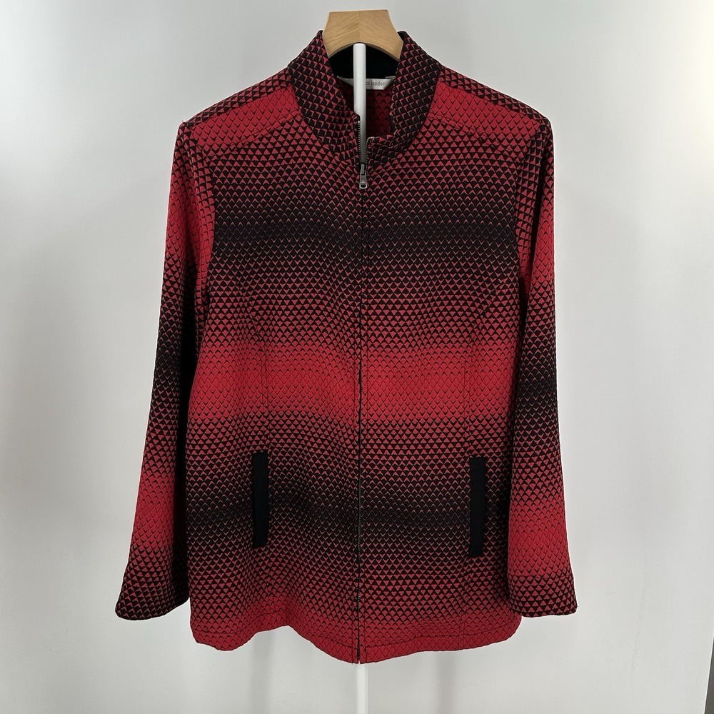 Erin London Red Black Geometric Jacket Womens XL Full Zip Lightweight Statement